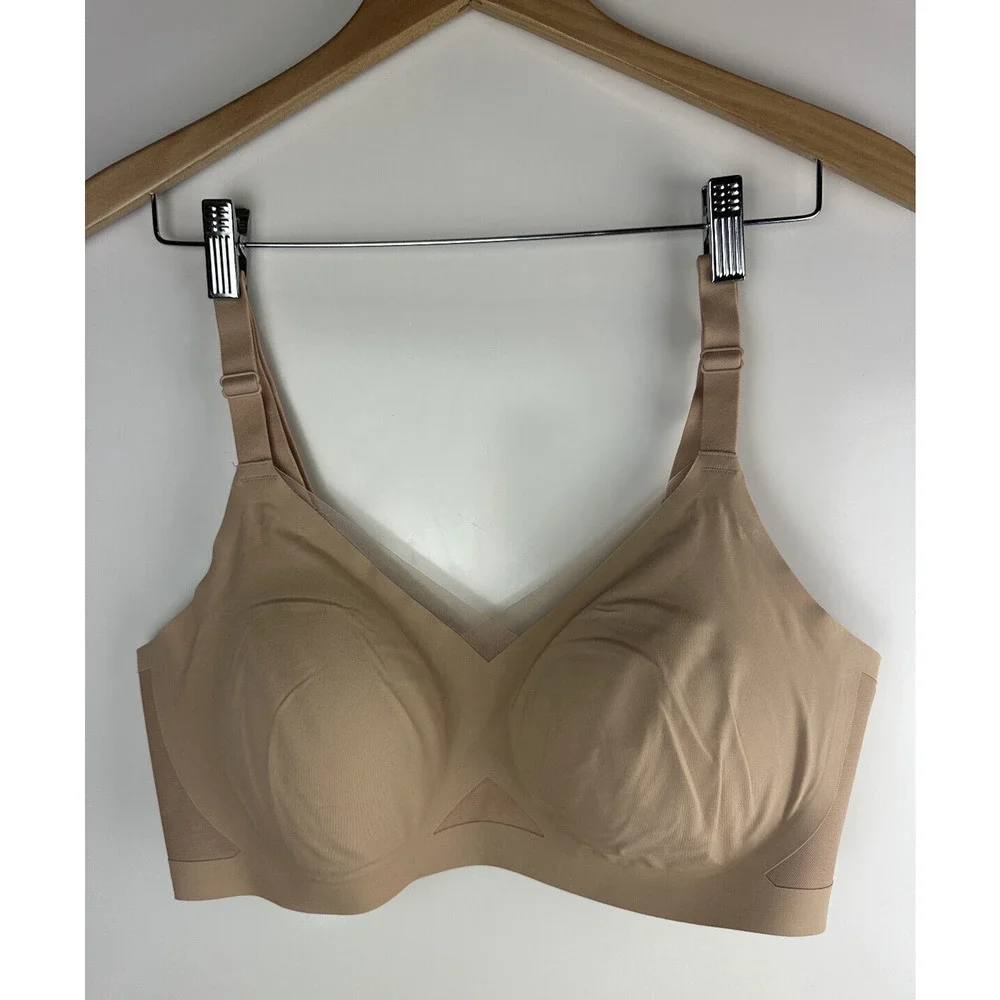 HoneyLove Crossover V-Neck Bra Wireless Adjustable Padded Tan Beige Plus Size 1X - Picture 2 of 12